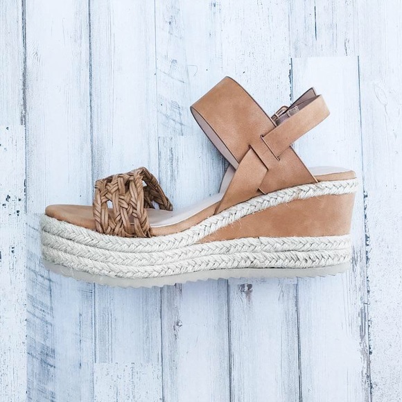 CLEARANCE Edith Weave Espadrille Wedge Camel - Picture 4 of 5
